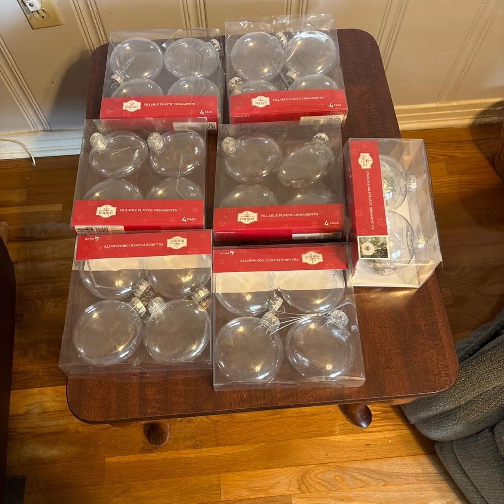 Holiday Time Clear Plastic Ornaments - Red Packaging